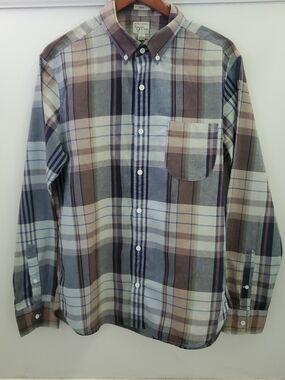 J. Crew Men's Indian Madras woven Plaid Button-Down Shirt Size Large Slim